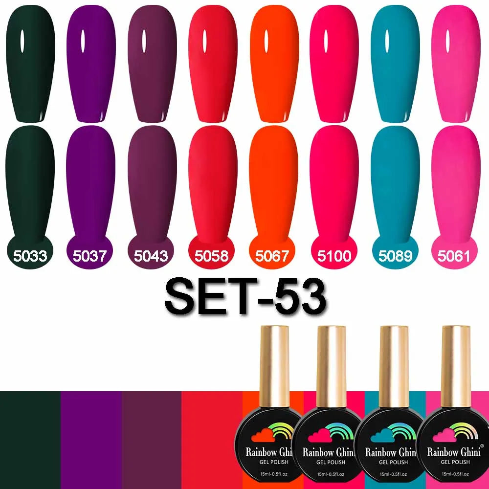 Rainbow Ghini 15ML 8Pcs/Set Nude Glitter Gel Nail Polish HEMA TPO FREE Colorful Nail UV LED Hybrid Gel Varnish All For Manicure
