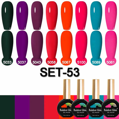 Rainbow Ghini 15ML 8Pcs/Set Nude Glitter Gel Nail Polish HEMA TPO FREE Colorful Nail UV LED Hybrid Gel Varnish All For Manicure