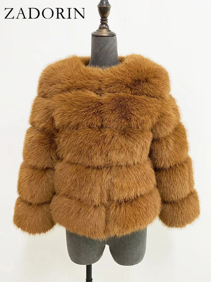 ZADORIN S-6XL Mink Coat Winter Black White Faux Fur Coat Woman Elegant Fluffy Faux Fur Jacket Top Short Fur Coats Woman Clothing