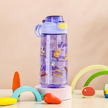 550ml Cartoon Animal Water Bottle Portable Safety Lock Cute Straw Cup Kids Leak-proof Drinking Jug For Outdoor Camping Travel