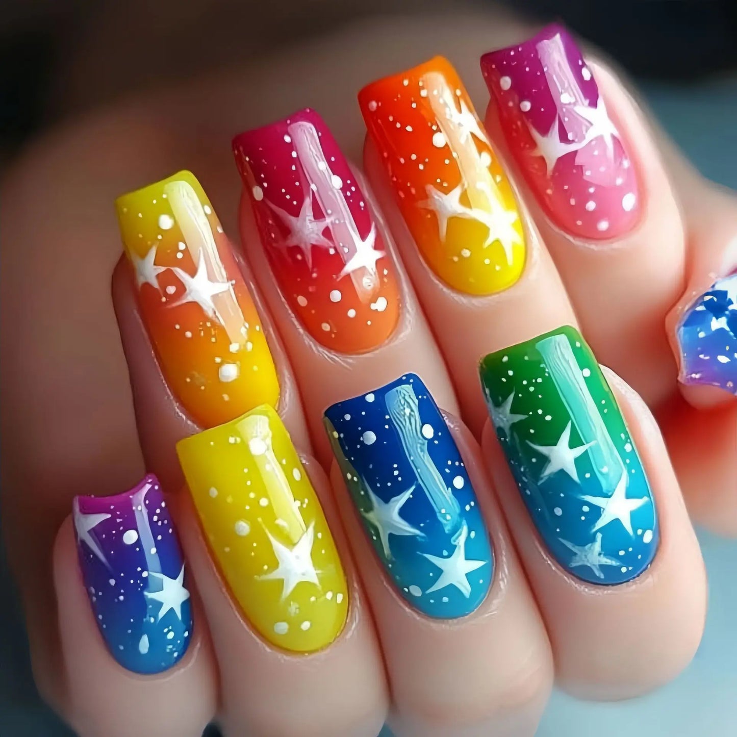 Short Medium long fake nails Square ballet nail tips Gradient purple pink blue leopard flame Y2K press on false nail art set