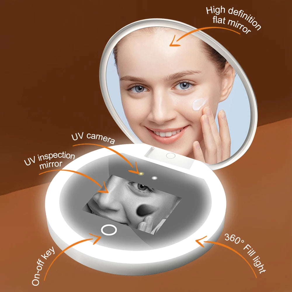 Portable 2.4-Inch Handheld LED Makeup Mirror Intelligent UV Resistant Sunscreen Mirror for Travel