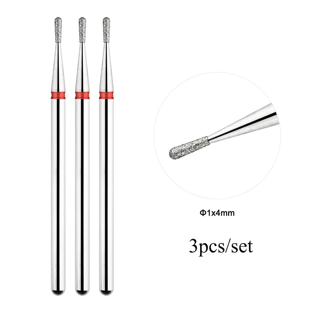 TP 3pcs/set Flame Diamond Nail Drill Bits 3/32'' Russian Electric File Bits Milling Cutter for Manicure Cuticle Remove Nail Tool