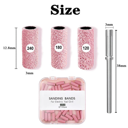 Pink 3MM Sanding Bands 50 Pcs With Mandrel Bit Se 180 Fine Grit Small Nail Files Sanding Band for Acrylic Nails Gel Manicure