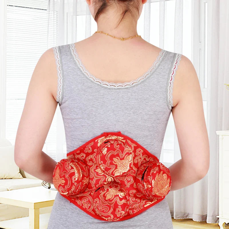 Red Embroidery Moxibustion Bag Moxa Burner Acupuncture Heating Therapy Warm Uterus Chinese medicines Massage Gun Body Massager