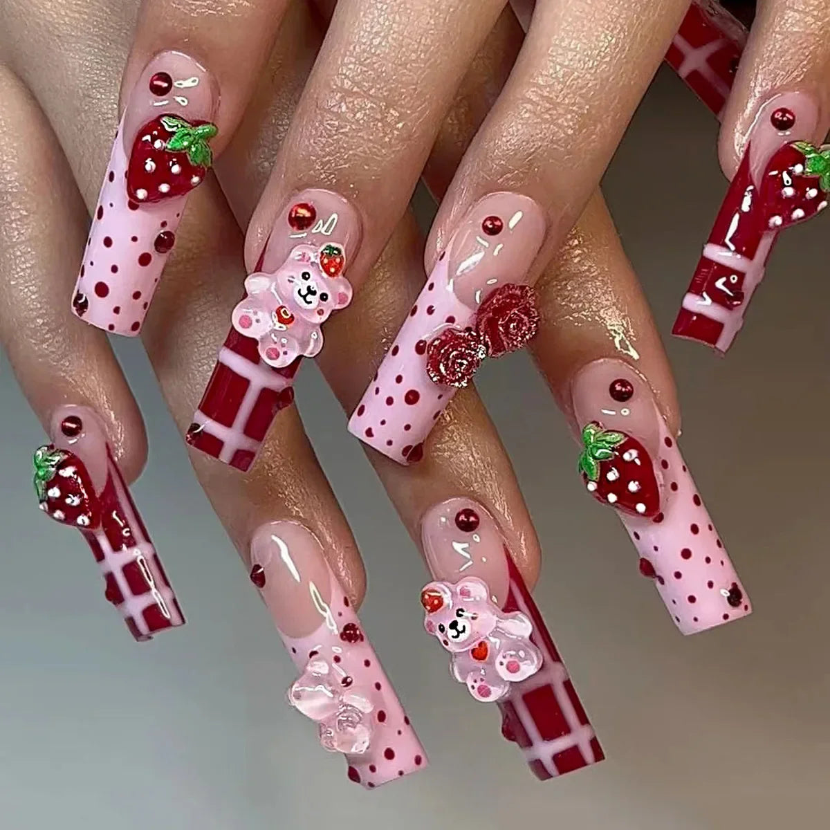 24Pcs Pearl heart Press on Nails Cross French Long Style Fake Nail for Women&Girl Removable Wearable Nail Art