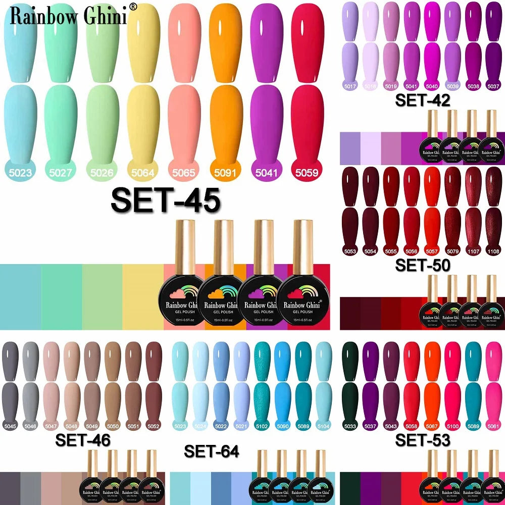 Rainbow Ghini 15ML 8Pcs/Set Nude Glitter Gel Nail Polish HEMA TPO FREE Colorful Nail UV LED Hybrid Gel Varnish All For Manicure