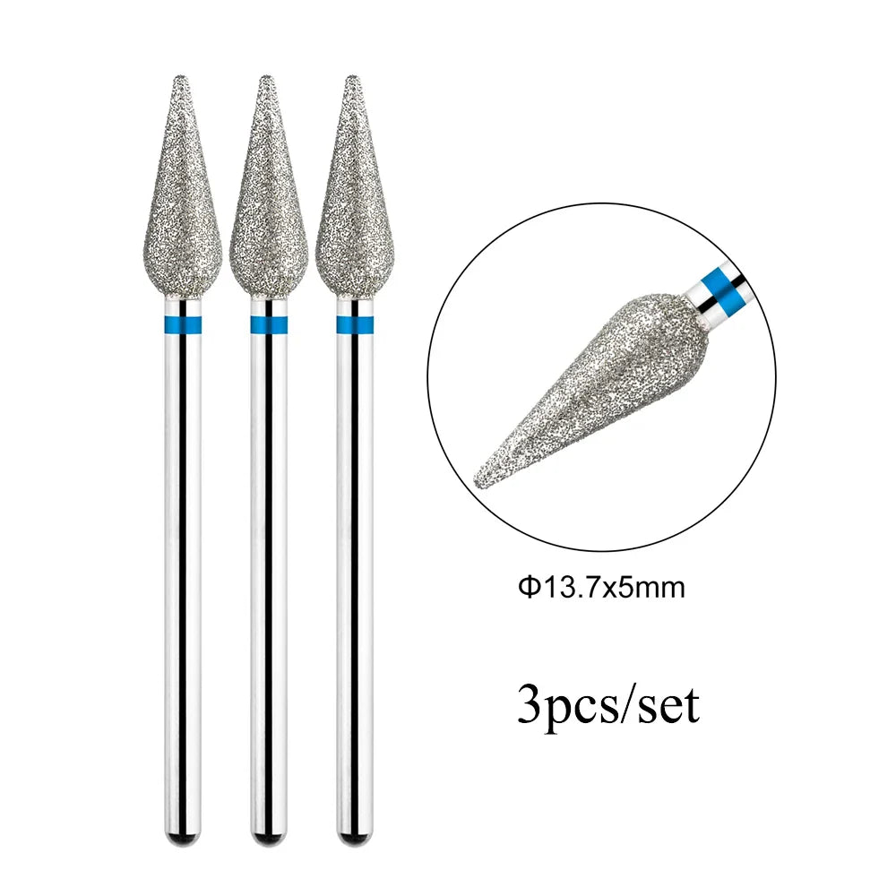 TP 3pcs/set Flame Diamond Nail Drill Bits 3/32'' Russian Electric File Bits Milling Cutter for Manicure Cuticle Remove Nail Tool