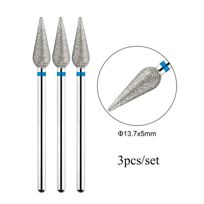 TP 3pcs/set Flame Diamond Nail Drill Bits 3/32'' Russian Electric File Bits Milling Cutter for Manicure Cuticle Remove Nail Tool