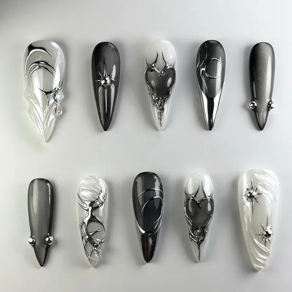 24pcs Black Cat's Eye Press on Nails Finished Ins Wearable False Nail Sets Love Design Stick on Nails Stilettos Fake Nail Tips