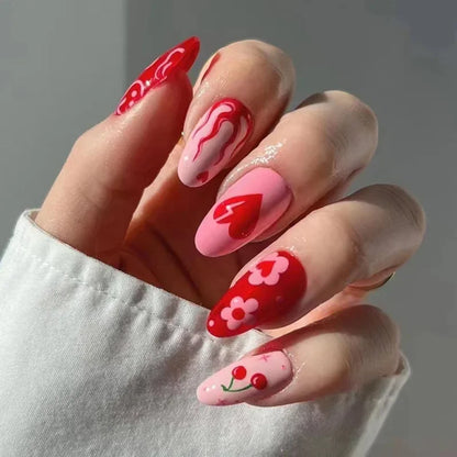 24Pcs Almond False Nails with Leopard Print Designs Long Stiletto French Press on Nails Wearable Spike Full Cover Fake Nail Tips
