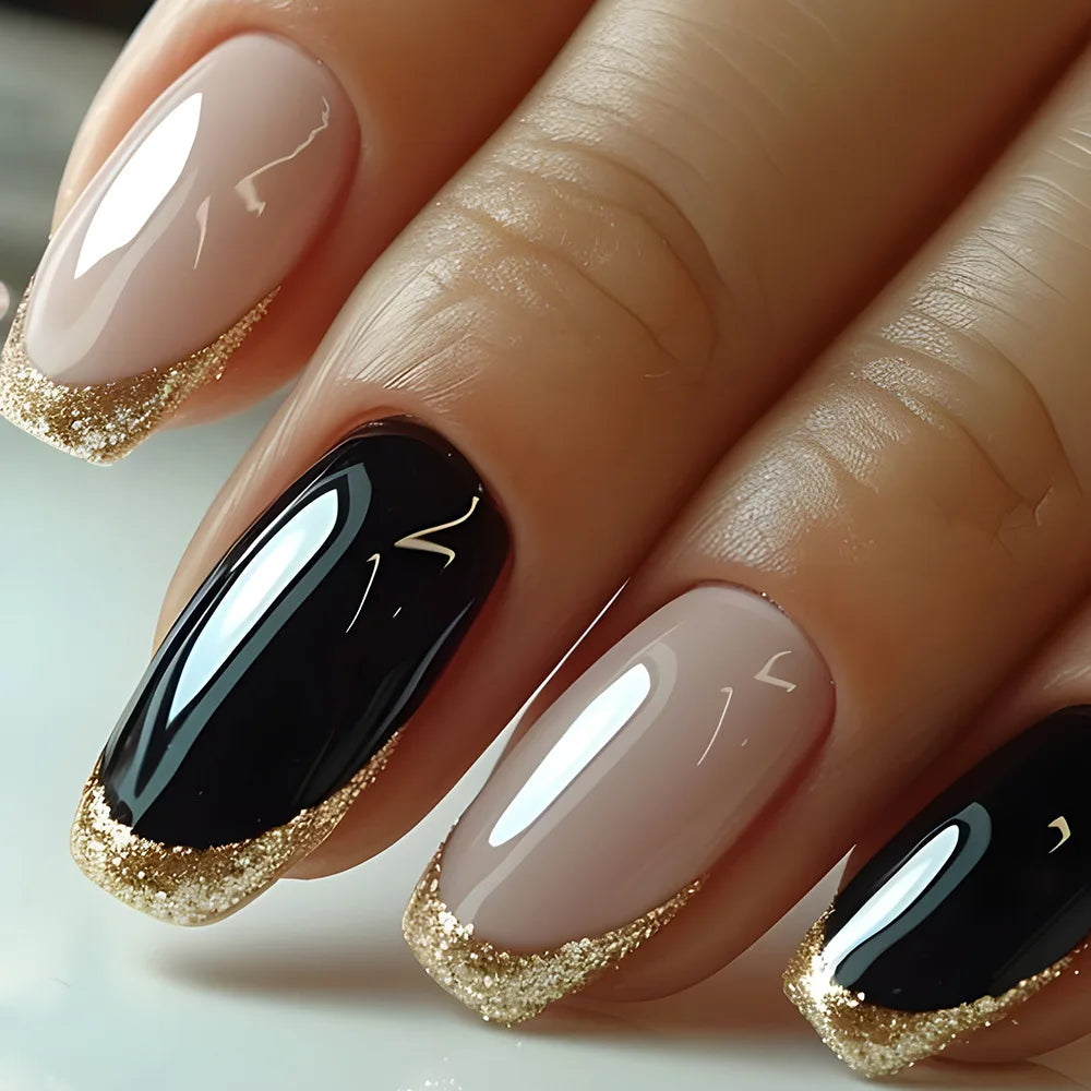 24Pcs Ladder-shaped Ballet False Nails with Glue Stripe Floral Nail Art Ombre French Press on Acrylic Nail Tips for Spice Girls