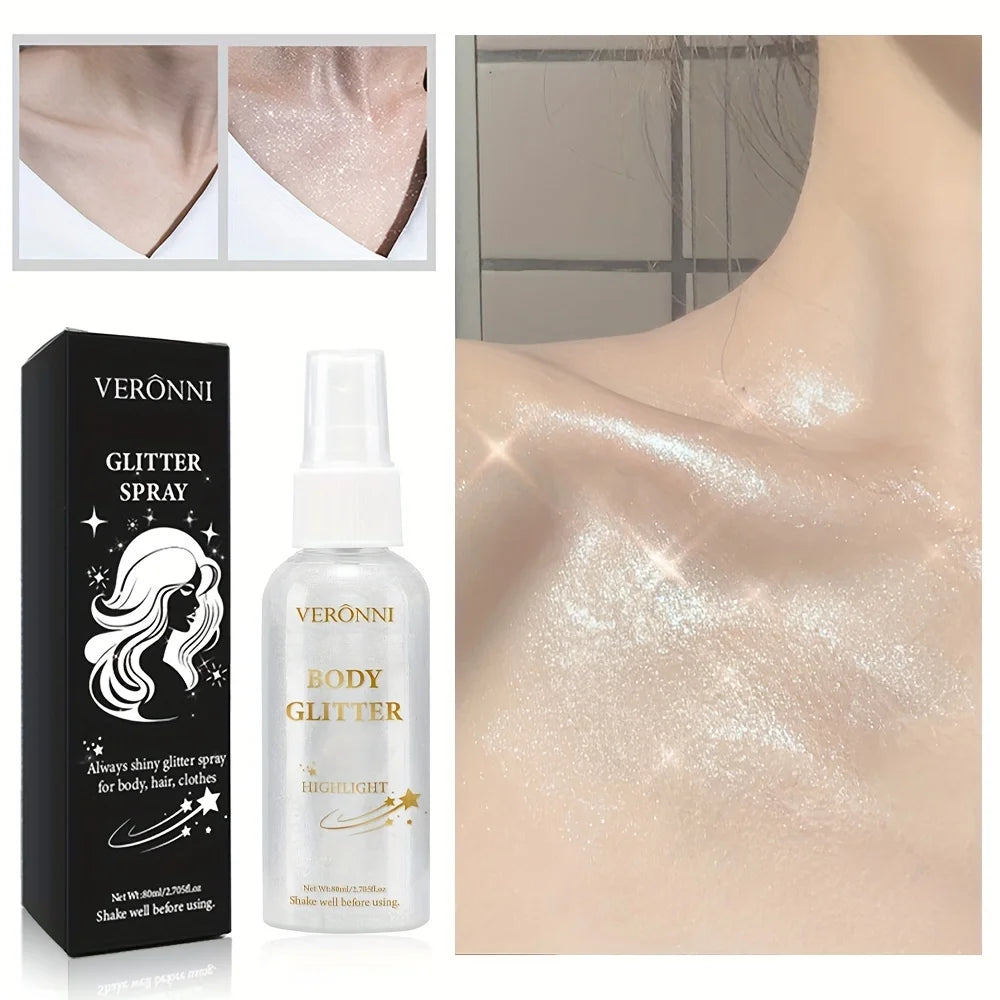 Glitter Highlighter Spray, Face Body Collarbone Hair Spray, Holiday party Highlighter Spray