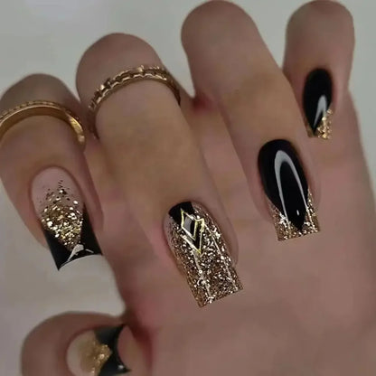 24PCS Shiny Pearl Wearable False Nails Short Square Fake Nail Simple Press on Nails Detachable Full Cover Nail Tips With Glue