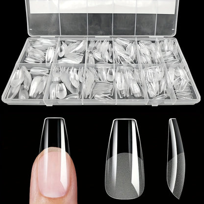 600Pcs False Nail Tips Semi-Matte Finish Almond French Coffin Stiletto Oval Square Shapes with Front Edge Thickened Fingertips