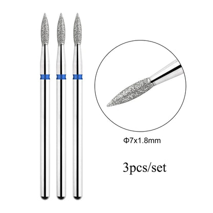 TP 3pcs/set Flame Diamond Nail Drill Bits 3/32'' Russian Electric File Bits Milling Cutter for Manicure Cuticle Remove Nail Tool