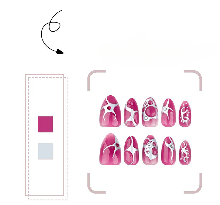 24Pcs Cyber Punk Style Almond False Nails Press on Pink Blush Full Cover Fake Nails 3D Ombre Wearable Acrylic Nail Manicure Tips