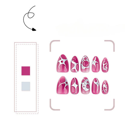 24Pcs Cyber Punk Style Almond False Nails Press on Pink Blush Full Cover Fake Nails 3D Ombre Wearable Acrylic Nail Manicure Tips