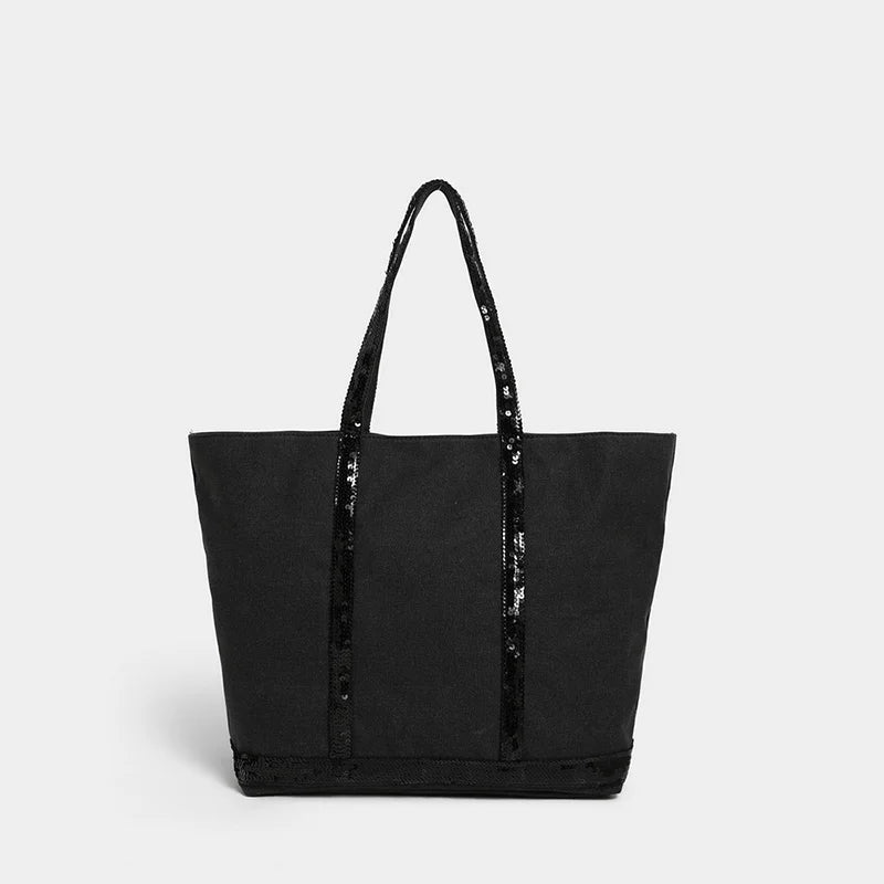 Retro Large-capacity Canvas Tote Bag Brand Contrast Color Sequins Highquality Handbag Unisex Large Travel Shoulder Messenger Bag