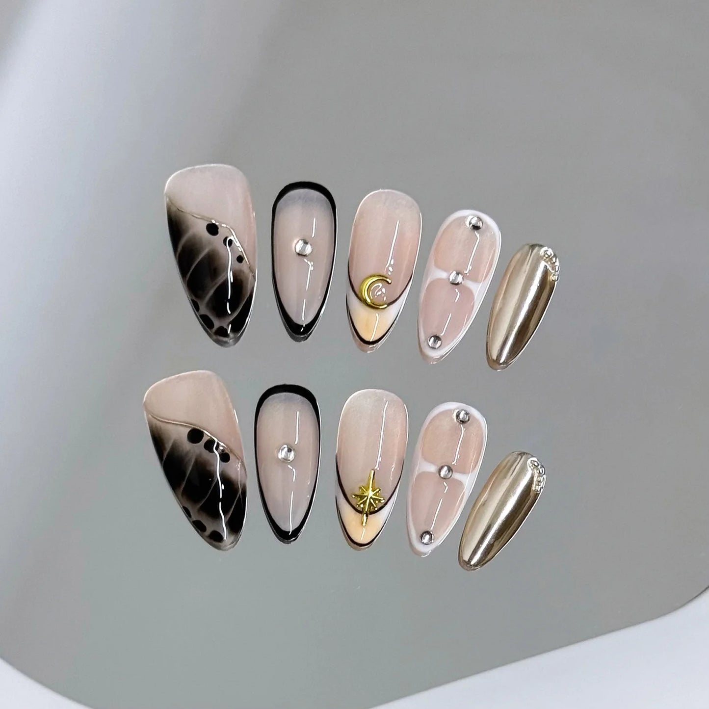 10pcs Handmade y2K Press on Nails Sweet Cool Crocodile pattern Almond Fake Nail Tips Wearable Ins Blush Spice Girls False Nails