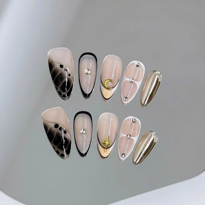 10pcs Handmade y2K Press on Nails Sweet Cool Crocodile pattern Almond Fake Nail Tips Wearable Ins Blush Spice Girls False Nails