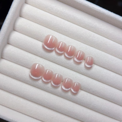 10pcs Pink French Handmade Nails Short French style Handmade Wear Nail for Women&Girl Whitening Nail Stickers False Nail