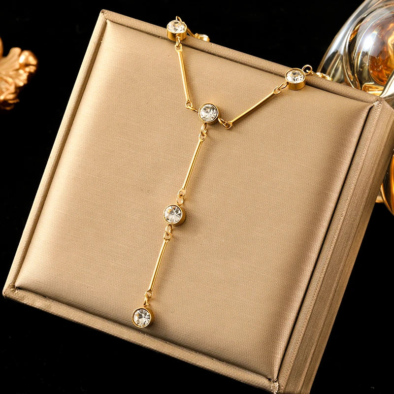 GANEMLY 316L Stainless Steel Clover Flower Zircon Necklace For Women 2025 Fashion Clavicle Neck Chain Waterproof Jewelry Gift
