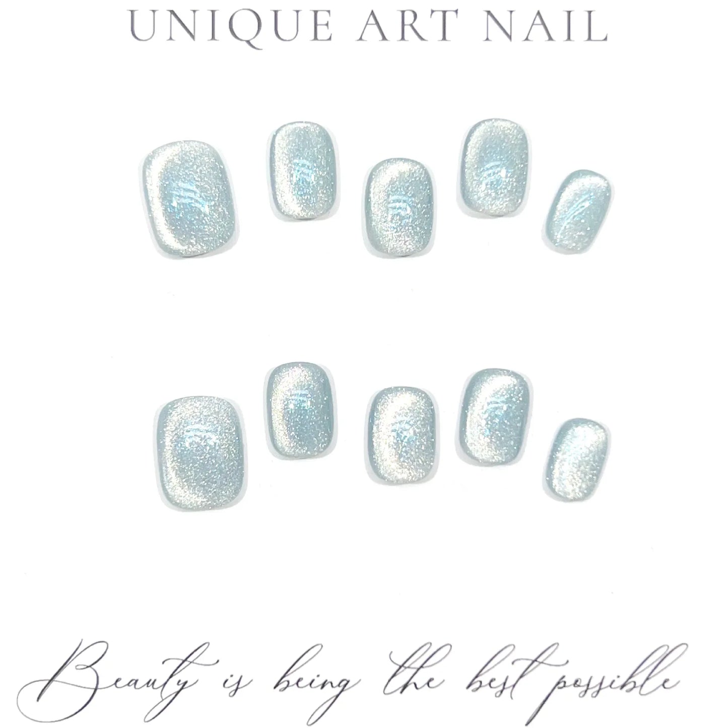 10Pcs Short Handmade Light Green Press On Nails Cat Eyes Pure Ballerina Decoration Wearable False Nails Full Cover Nail Tips Art