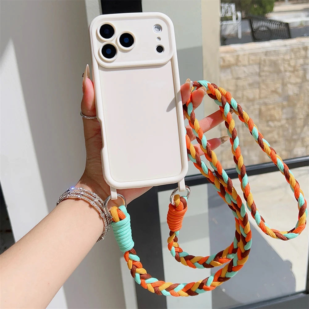 Crossbody Cord Rope Lanyard Necklace Case For iPhone 17 16 14 11 12 13 15 Pro Max Plus Air XS XR Shockproof Soft Silicone Cover