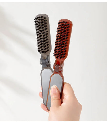 1Pc Foldable Bristle Comb with Mirror Mane Bristle Hair Brush Portable Pocket Collapsible Travel Massage Salon Hair Styling Tool