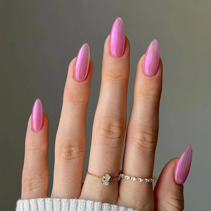 24Pcs Long Almond Fake Nails with White Edge Design Wearable French Press on False Nails Simple Full Cover Nail Tips Manicure