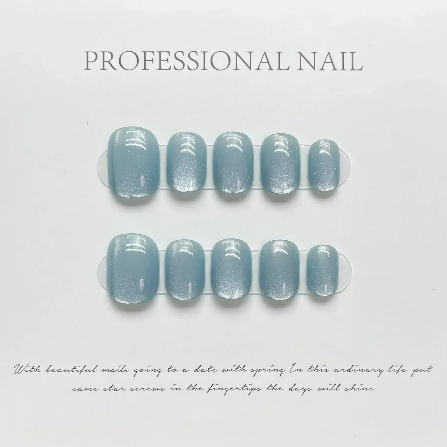 10Pcs Short Ballerina Handmade Press on Nails Blue Cat Eye Fake Nails Wearable Stick-on Nails Full Cover False Nail Uñas 네일팁