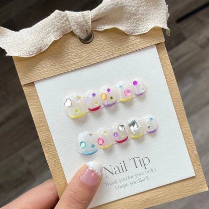 Short Nails Set Press On Handmade Professional Nails 3D Heart Designs Charms Artificial Nails For Teens Nailworld Store Nail Art