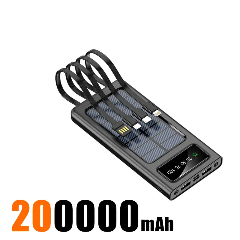 Xiaomi 200000mAh Solar Power Bank Large Capacity Mobile Power Fast Charging Battery With Dual USB 4 Cables For iPhone Samsung