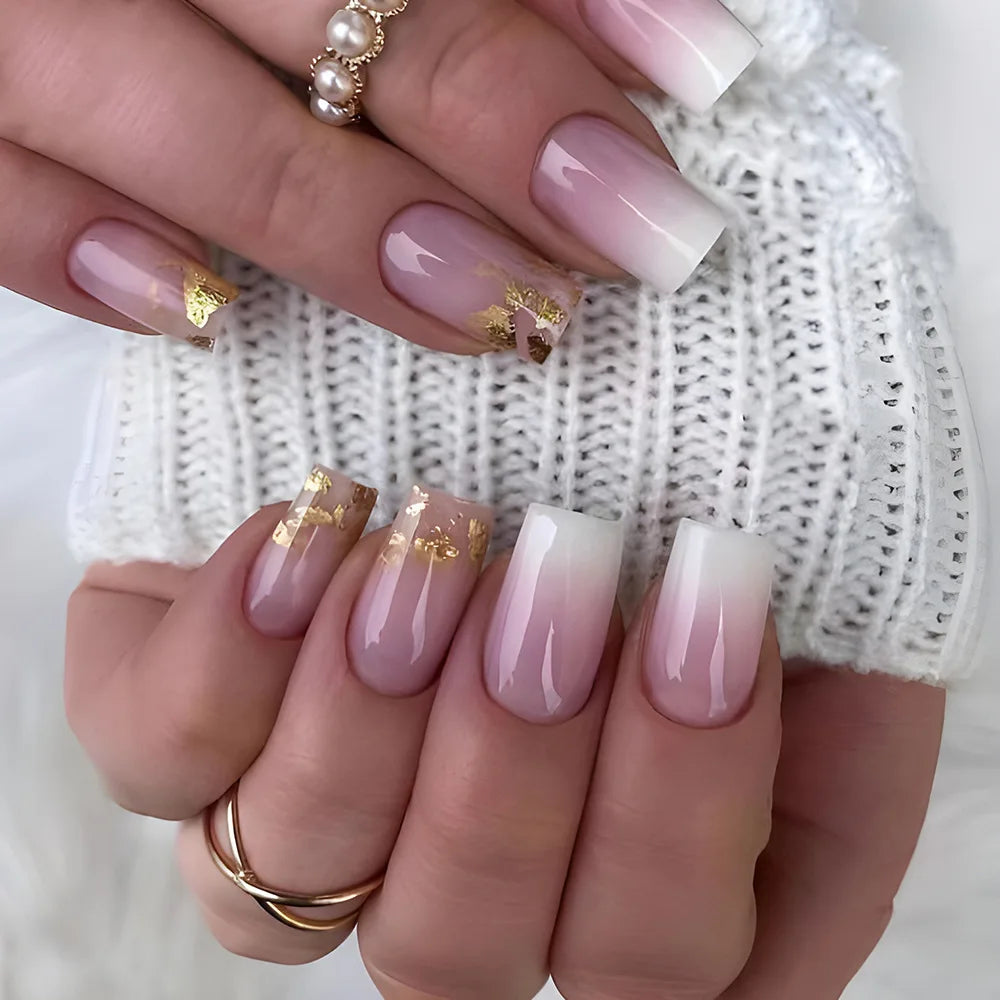 24pcs Press on Nails Flower Design Mid-length Ballet False Nail Fashion Brown Full Cover Manicure Tips Datachable Fake Nails Set
