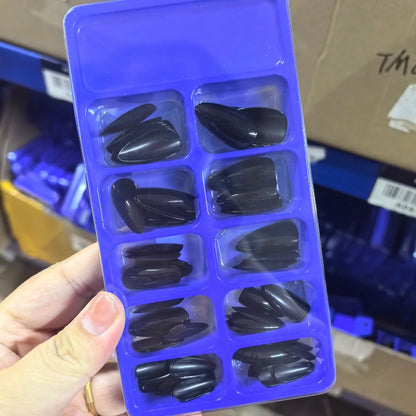 100pcs Black Almond Fake Nail Mid-length Solid Color Artificial Nail Removable Press On Nails Tip Almond Nail Art False Nail
