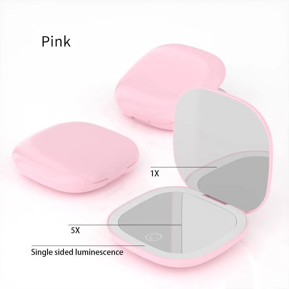 Mini Compact Foldable Pocket Hand Led Makeup Mirror With Led Light 5x/10x Magnification Rechargeable And Small