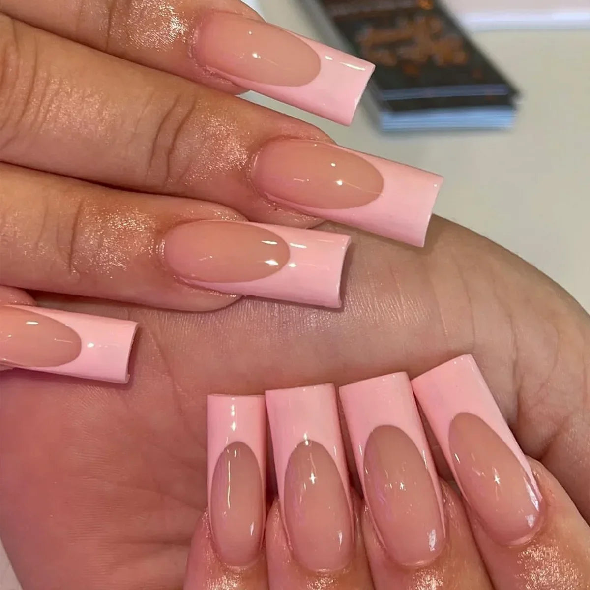 24Pcs Long Square False Nails Simple White French Fake Nails Wearable Ballet Coffin Full Cover Nail Tips Acrylic Press on Nails