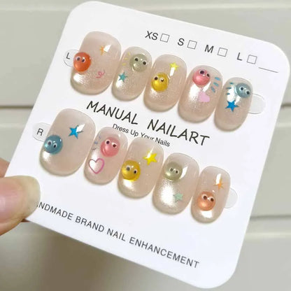 10Pcs French Style New Cute 3D Small Eyes Wearable Nails Patch Nail and Nail Accessories Press on Nails Detachable Nail Tips