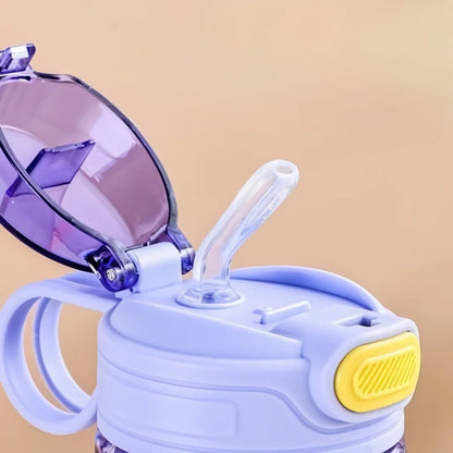 550ml Cartoon Animal Water Bottle Portable Safety Lock Cute Straw Cup Kids Leak-proof Drinking Jug For Outdoor Camping Travel