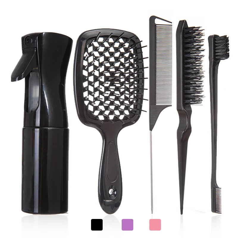 5/6 Pcs Comb Set Detangling Hair Brush Curly Hair Curved Rat Tail Comb Set Edge Hair Brush Curly Hair Brush Hair Salon Tools