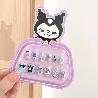 12pcs Kids 3D Stereo Sanrio Fake Nails Patch Sweet Girls Cute Cartoon Hello Kitty press on nails Kuromi Child Wearable FalseNail