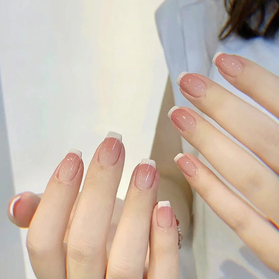 10pcs Pink French Handmade Nails Short French style Handmade Wear Nail for Women&Girl Whitening Nail Stickers False Nail