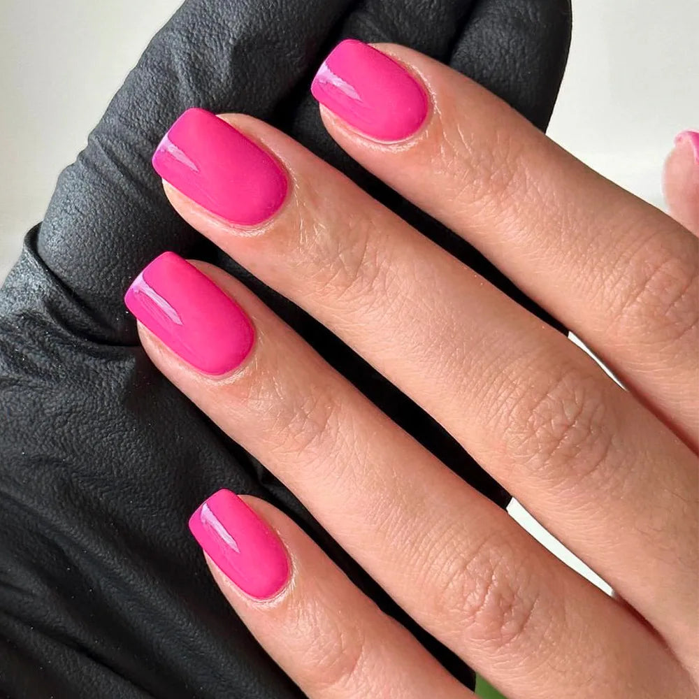 24Pcs Solid Color Press on Nails Short Square Round Fake Nail Glossy Dark Nail Art Wearable Detachable Autumn Winter False Nails
