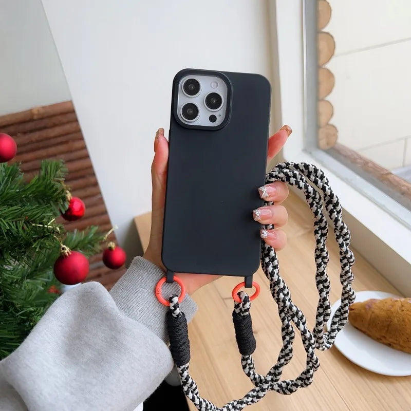 Shockproof Candy Lanyard Case For iPhone 17 Pro Max 14 12 11 13 15 16 Plus Air Crossbody Neck Cord Rope Strap Soft TPU Cover