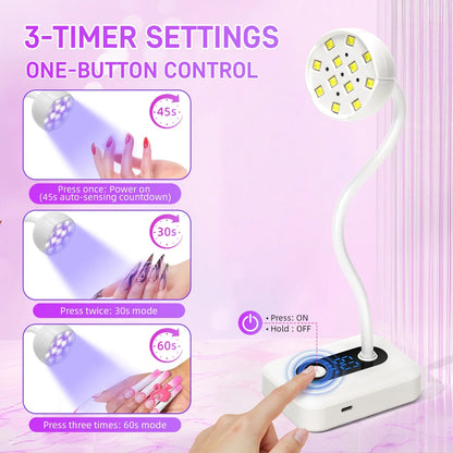 36W Rechargeable UV LED Nail Lamp Cordless 12LEDS Nail Dryer 360° Bendable Fast Drying Nail Manicure Polish Glue Gel Curing Lamp