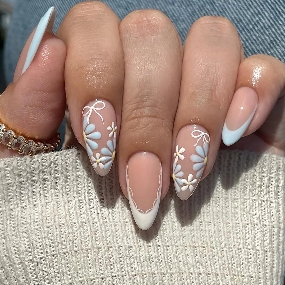 24pcs Pink Flower Almond Press on Nails Simple Fake Nails False Nails Artificial Tip Накладные Ногти Uñas Postizas Mujer 네일팁
