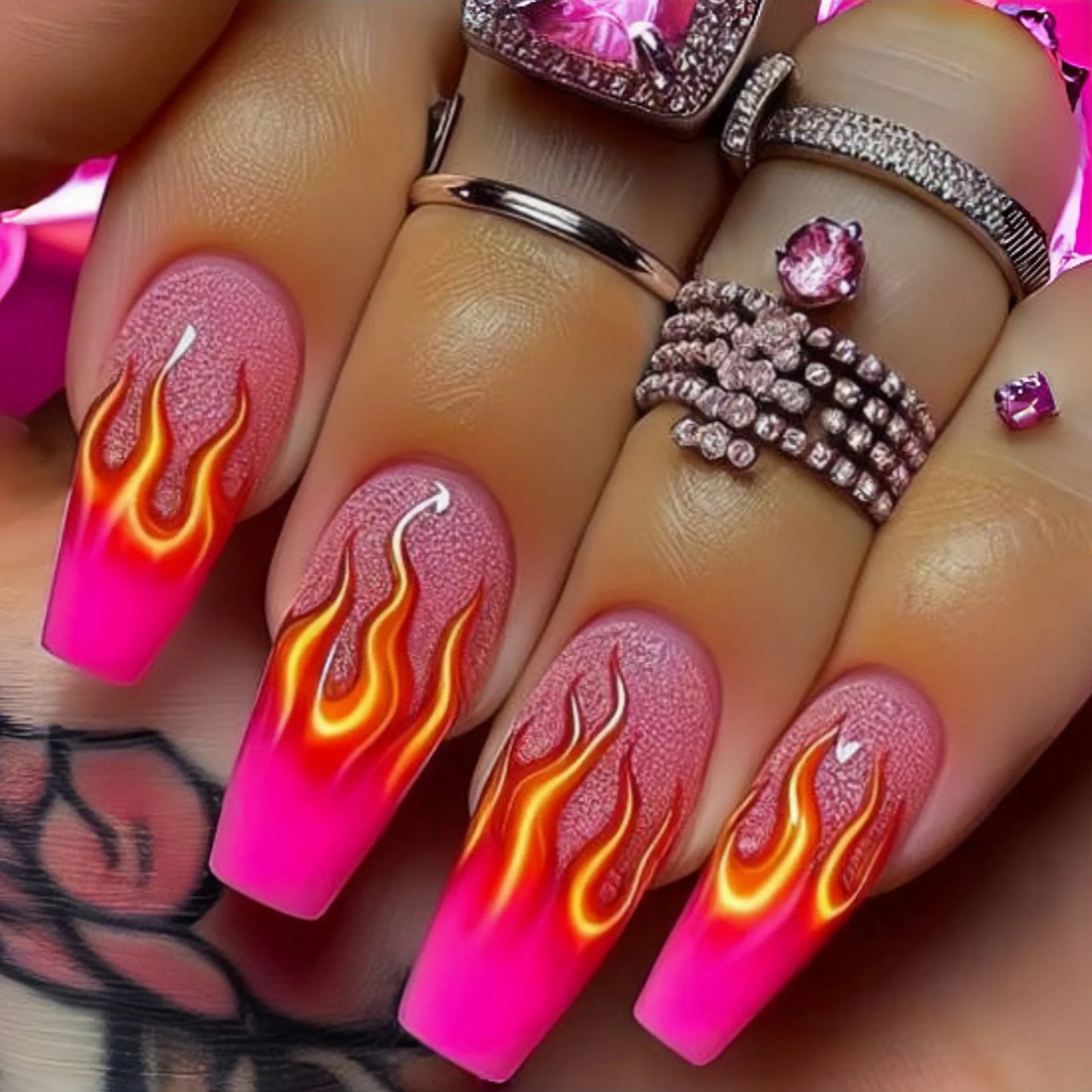 Short Medium long fake nails Square ballet nail tips Gradient purple pink blue leopard flame Y2K press on false nail art set