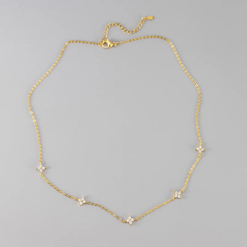 New Stainless Steel Zircon Necklaces for Women 18K Gold Plated Four Leaf Grass Collar Chain Necklace Luxury Jewelry Gift