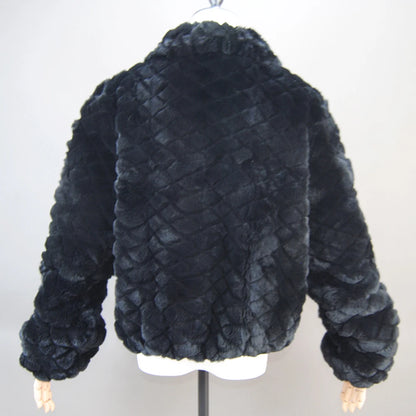 2025 Black Fashion Short Real Rex Rabbit Fur Jacket with Lapel Collar Woman Winter New Genuine Rex Rabbit Fur Coat Outwear